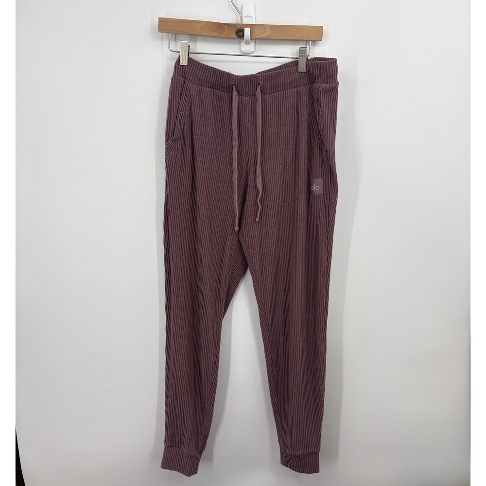 Alo Yoga Muse Sweatpants Large Ribbed Stretch Jogger Comfy Burgundy Truffle Yoga